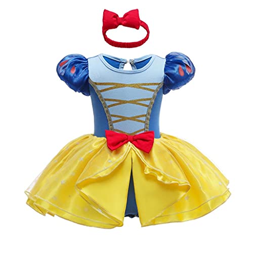 Lito Angels Disfraz de Princesa Blancanieves para Bebé Niñas, Body Mamelucos Onesie Vestido de Fiesta Cumpleaños con Diadema Talla 6-9 Meses, Amarillo