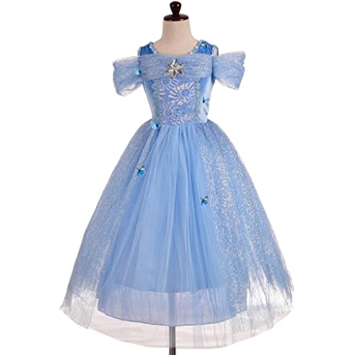 Lito Angels Disfraz de Princesa Cenicienta con Corona y Accesorios para Niña, Vestido de Fiesta de Cumpleaños, Talla 2 años, Azul