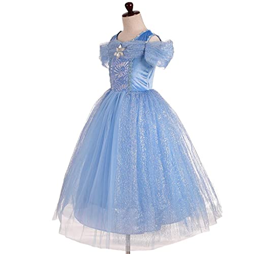 Lito Angels Disfraz de Princesa Cenicienta con Corona y Accesorios para Niña, Vestido de Fiesta de Cumpleaños, Talla 2 años, Azul