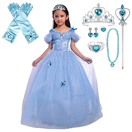 Lito Angels Disfraz de Princesa Cenicienta con Corona y Accesorios para Niña, Vestido de Fiesta de Cumpleaños, Talla 2 años, Azul