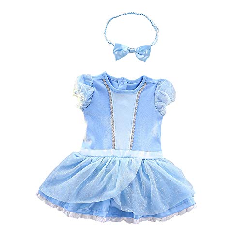 Lito Angels Disfraz de Princesa Cenicienta para Bebé Niñas Body Mono Mamelucos Onesie Vestido de Fiesta Halloween Cumpleaños con Diadema Talla 3-6 Meses