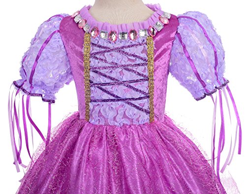 Lito Angels Disfraz de Princesa Rapunzel Vestido de Fiesta de Cumpleaños con Guante Sin Dedos para Niña, Talla 5-6 años