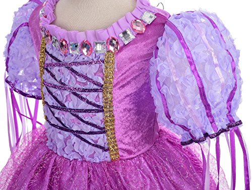 Lito Angels Disfraz de Princesa Rapunzel Vestido de Fiesta de Cumpleaños con Guante Sin Dedos para Niña, Talla 5-6 años