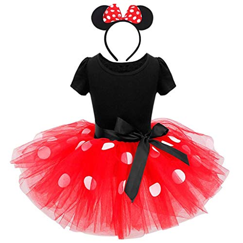 Lito Angels Disfraz Minnie Mouse para Niña con Orejas de Ratón Aro de Pelo, Vestido de Tul Falda Tutu con Lunares, Talla 2-3 años, Rojo