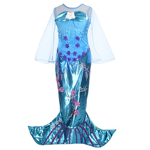 Lito Angels Disfraz Princesa Sirena para Niñas, Vestido Fiesta de Cumpleaños Halloween Talla 4 años, Azul