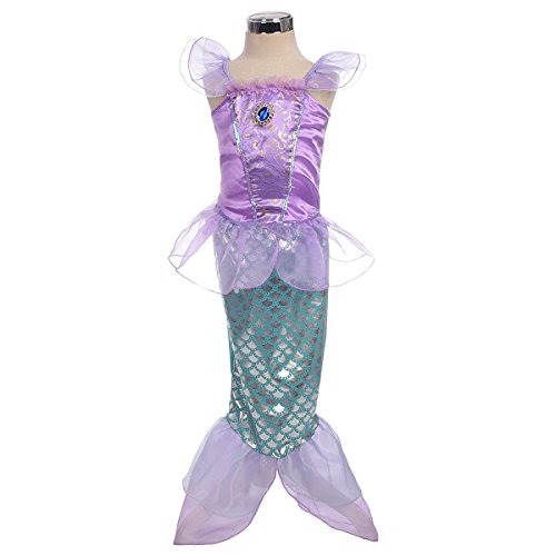 Lito Angels Disfraz Sirenita Vestido Sirena Princesa Ariel para Niñas, Talla 5-6 años, Púrpura