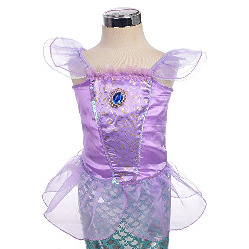 Lito Angels Disfraz Sirenita Vestido Sirena Princesa Ariel para Niñas, Talla 5-6 años, Púrpura