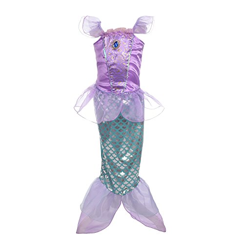 Lito Angels Disfraz Sirenita Vestido Sirena Princesa Ariel para Niñas, Talla 5-6 años, Púrpura