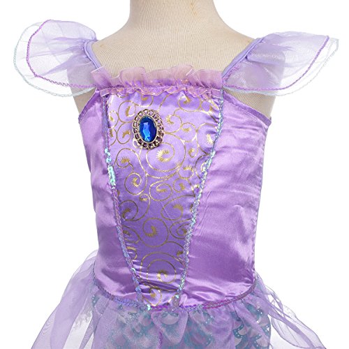 Lito Angels Disfraz Sirenita Vestido Sirena Princesa Ariel para Niñas, Talla 5-6 años, Púrpura