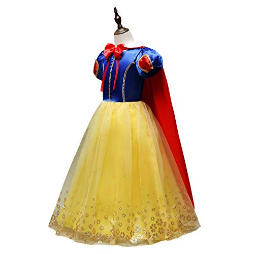 Lito Angels Disfraz Vestido de Princesa Blancanieves con Capa para Niñas Pequeñas Talla 4-5 años