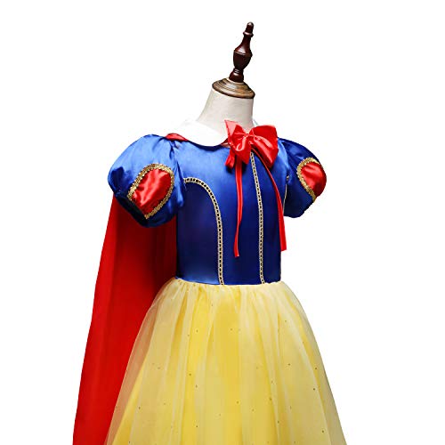 Lito Angels Disfraz Vestido de Princesa Blancanieves con Capa para Niñas Pequeñas Talla 4-5 años