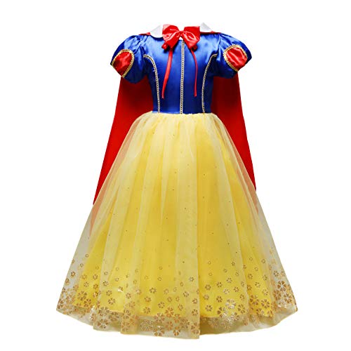 Lito Angels Disfraz Vestido de Princesa Blancanieves con Capa para Niñas Pequeñas Talla 4-5 años