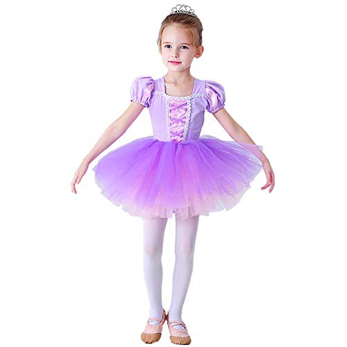 Lito Angels Disfraz Vestido Tutu Princesa Rapunzel Bailarina de Ballet para Niñas Pequeñas, Maillot de Danza Baile con Falda, Talla 3-4 años, Morado