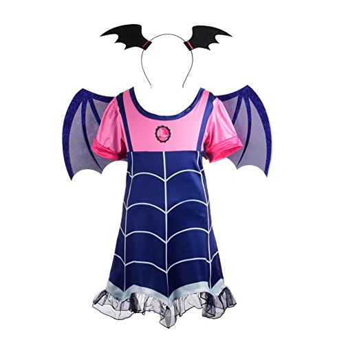 Lito Angels Vestido de Disfraz Vampirina para Niñas, con Alas de Murciélago Aro de Pelo, Talla 4-5 años, C