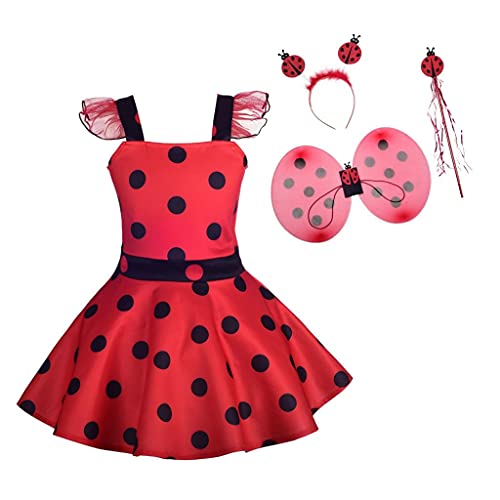 Lito Angels Vestido de Ladybug con Accesorios para Bebé Niña Disfraz de Mariquita de Halloween Fiesta de Cumpleaños Carnaval Festival Falda de Lunares Rojo Talla 12 a 24 Meses