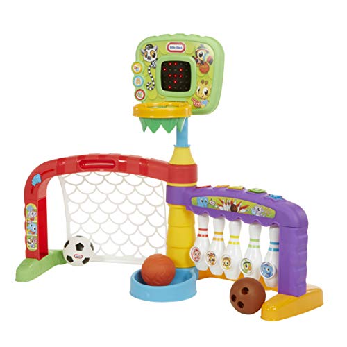 Little Tikes Zona Deportiva 3-en-1 para Niños Baloncesto, Fútbol y Bolos, Horas de Juego Activo, Desarrolla el Equilibrio y la Coordinación, Edad: de 9 Meses a 3 Años