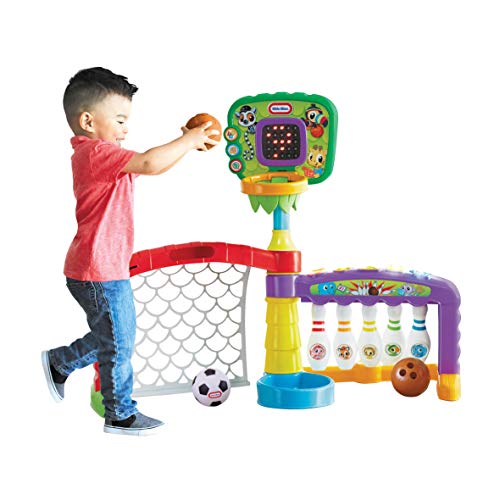 Little Tikes Zona Deportiva 3-en-1 para Niños Baloncesto, Fútbol y Bolos, Horas de Juego Activo, Desarrolla el Equilibrio y la Coordinación, Edad: de 9 Meses a 3 Años