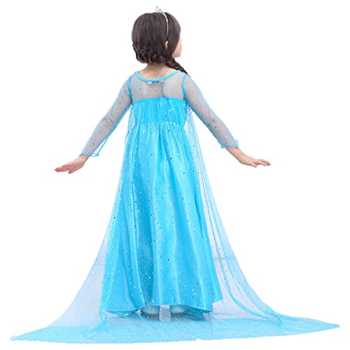 LiUiMiY Vestido De Princesa Disfraz Niña Azul para Carnaval Cumpleaños Cosplay Halloween Fiesta 2-8 años con Accesorios, Azul, 104-110 (etiqueta 110)