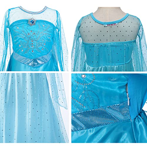 LiUiMiY Vestido De Princesa Disfraz Niña Azul para Carnaval Cumpleaños Cosplay Halloween Fiesta 2-8 años con Accesorios, Azul, 104-110 (etiqueta 110)