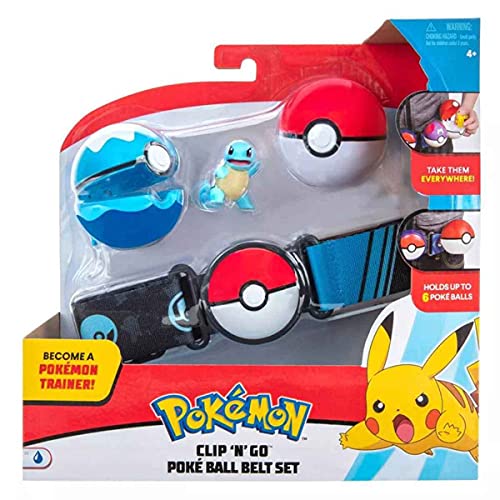 Lively Moments Cinturón de Pokemon para niños con 2 Pokeballs & Figura Schiggy (Clip n Go) y tarjeta de felicitación exclusiva