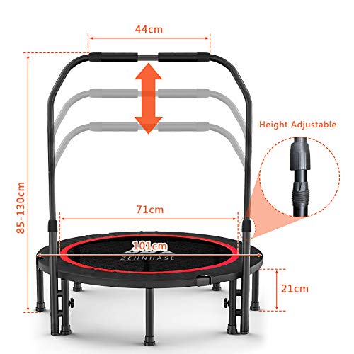 LIVHOOU Trampolín Fitness Adultos Plegable Trampolin Cama Elastica,Ajustable Trampolín Fitness para Ejercicio Fitness Interiores Jardín 38'' Negro Carga 150kg