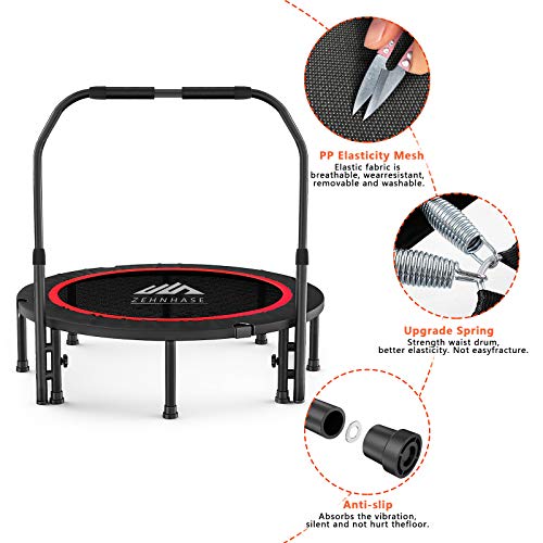 LIVHOOU Trampolín Fitness Adultos Plegable Trampolin Cama Elastica,Ajustable Trampolín Fitness para Ejercicio Fitness Interiores Jardín 38'' Negro Carga 150kg