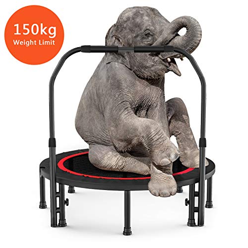 LIVHOOU Trampolín Fitness Adultos Plegable Trampolin Cama Elastica,Ajustable Trampolín Fitness para Ejercicio Fitness Interiores Jardín 38'' Negro Carga 150kg