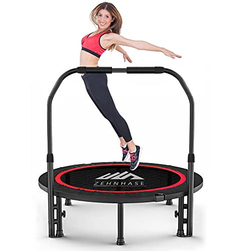 LIVHOOU Trampolín Fitness Adultos Plegable Trampolin Cama Elastica,Ajustable Trampolín Fitness para Ejercicio Fitness Interiores Jardín 38'' Negro Carga 150kg