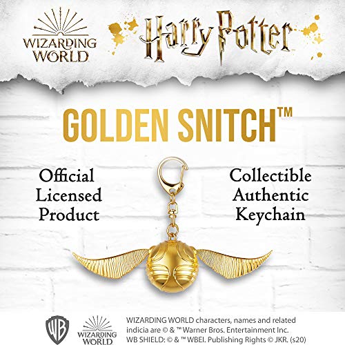 Llavero de Harry Potter Snitch dorada - Snitch de Quidditch con alas que se mueven para llaveros, cremalleras, mochilas - Regalos, accesorios, y coleccionables de Harry Potter de PMI, 11x3 cm.