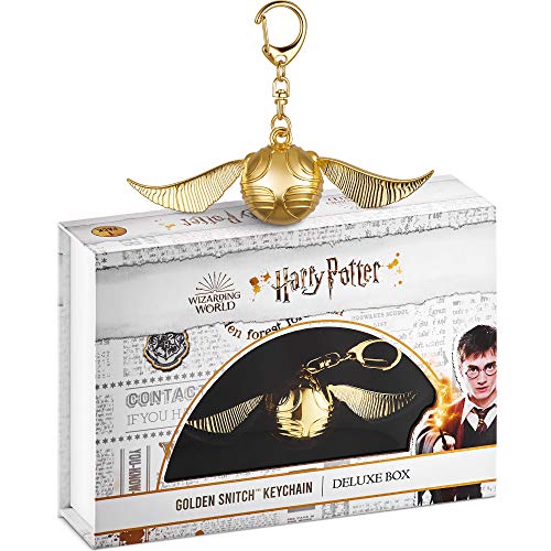 Llavero de Harry Potter Snitch dorada - Snitch de Quidditch con alas que se mueven para llaveros, cremalleras, mochilas - Regalos, accesorios, y coleccionables de Harry Potter de PMI, 11x3 cm.