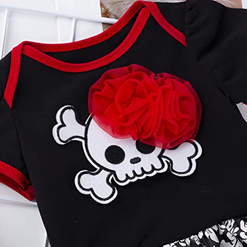 LNL Bebé niña Disfraces de Calavera de Halloween Romper Tutu Falda de Encaje + Calentador de piernas + Zapatos + Diadema 3-6 Meses