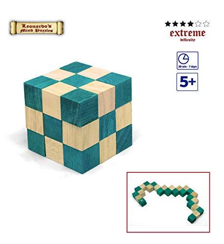 Logica Juegos Art. Serpiente Verde - Rompecabezas de Madera 3D - Rompecabezas de los Serpientes - Dificultad 4/6 Extrema - Colección Leonardo da Vinci