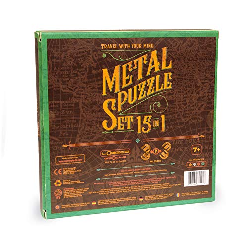 Logica Juegos Art. Set De Metal 15 en 1 Verde - Rompecabezas De Metal - Dificultades Mixtas - Serie de Viajeros