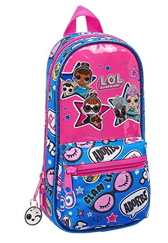 LOL Surprise 412020747 Plumier mochila 4 estuches llenos, 33 piezas, escolar, Fucsia/Azul