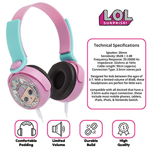 L.O.L. Surprise! Auriculares Diadema para Niñas, Cascos De Música Infantiles, Auriculares Rosa con Cable