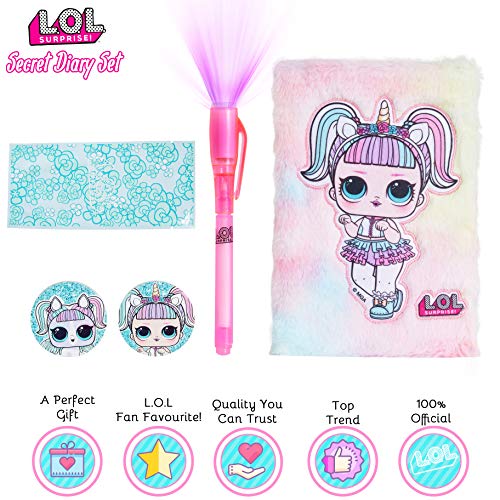 L.O.L. Surprise! Diario Secreto para Niña, Libretas Bonitas de Peluche con la Muñeca LOL Unicornio y Boli con Tinta Invisible, Libreta Pequeña, Diarios de Peluche, Regalos para Niñas