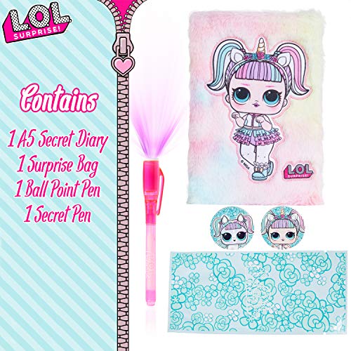 L.O.L. Surprise! Diario Secreto para Niña, Libretas Bonitas de Peluche con la Muñeca LOL Unicornio y Boli con Tinta Invisible, Libreta Pequeña, Diarios de Peluche, Regalos para Niñas