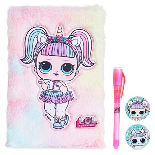 L.O.L. Surprise! Diario Secreto para Niña, Libretas Bonitas de Peluche con la Muñeca LOL Unicornio y Boli con Tinta Invisible, Libreta Pequeña, Diarios de Peluche, Regalos para Niñas