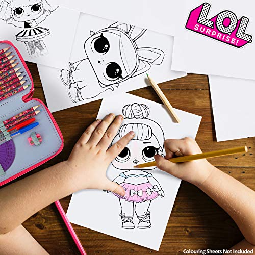 L.O.L. Surprise! Estuche con relleno, lápices de colores y bolígrafos para niños