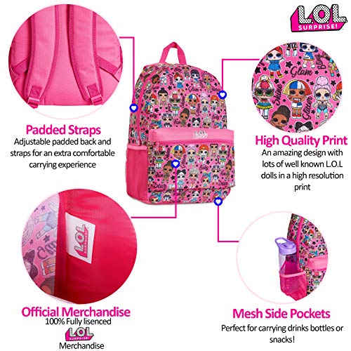 L.O.L. Surprise! Mochila Niña Rosa con Muñecas LOL OMG, Mochilas Escolares Juveniles, Bolsa Infantil Guarderia, Accesorios Escolares LOL, Regalos para Niñas