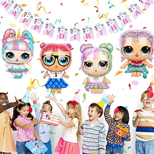 LOL Surprise Party Supplies Decoraciones,LOL Party's Helium Balloons Pegatina MuñEca Sorpresa,Decoración de la Torta de Dibujos Animados Kids Girls Birthday Party Supplies