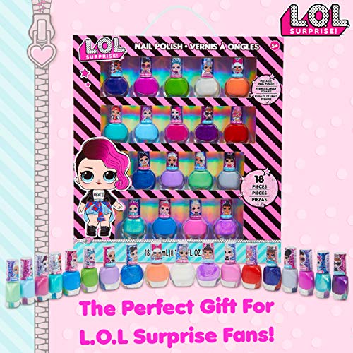 L.O.L. Surprise! Set Esmalte Uñas para Niñas, Kit de Uñas de Las Muñecas LOL, 18 Pintauñas Niñas Lavable con Agua, Regalos para Niñas 5+