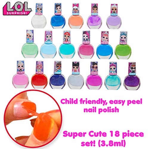 L.O.L. Surprise! Set Esmalte Uñas para Niñas, Kit de Uñas de Las Muñecas LOL, 18 Pintauñas Niñas Lavable con Agua, Regalos para Niñas 5+