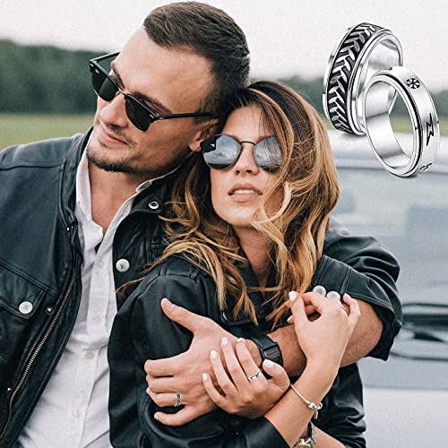 LOLIAS 6 Piezas Acero Inoxidable Anillo Giratorio Mujer Hombre Fidget Band Anillos Ansiedad Geniales para Aliviar Estrés Ansiedad Flores Luna Anillos Giratorio Estrella