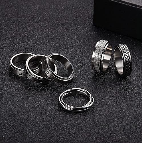 LOLIAS 6 Piezas Acero Inoxidable Anillo Giratorio Mujer Hombre Fidget Band Anillos Ansiedad Geniales para Aliviar Estrés Ansiedad Flores Luna Anillos Giratorio Estrella