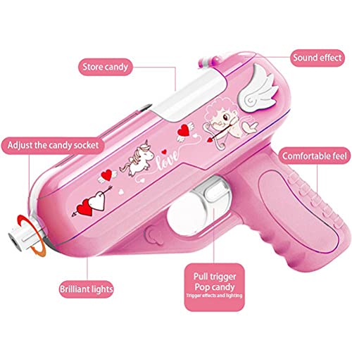 Lollipop Gun Candy Gun Toy, juguete de almacenamiento de piruletas para niños, juguete de lanzamiento de piruletas sorpresa para video de pistola TIK Tok, ideas creativas,con luz y sonido (rosa)