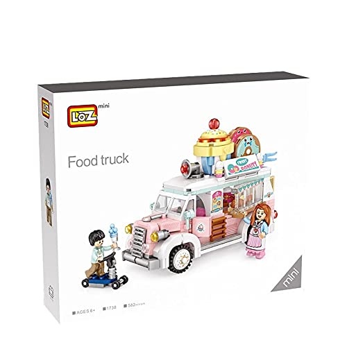 LOZ Building Blocks Educational Toy Mini Food Van City Ice Cream Van with Scooter Creative Building Blocks Set Construction Toys for Girls Boys and Adults