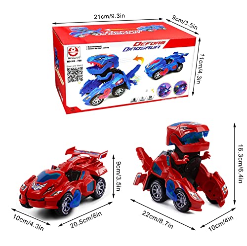 Ltteaoy Transformer Dinosaurio Coche Juguetes, Transformación Vehículos de Dinosaurios, Coche con Rueda universal, Luz y Música, regalo de cumpleaños y Navidad para Niños Niñas 4-8 años (Rojo)