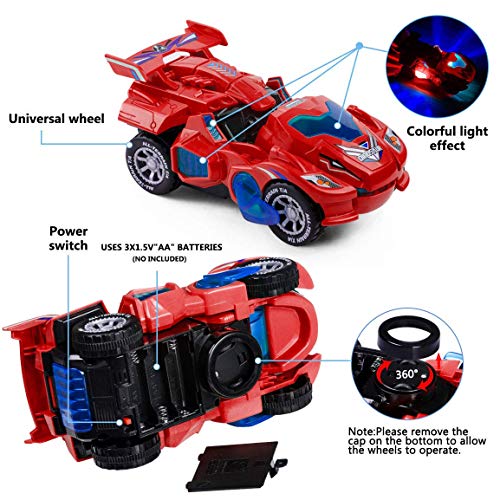 Ltteaoy Transformer Dinosaurio Coche Juguetes, Transformación Vehículos de Dinosaurios, Coche con Rueda universal, Luz y Música, regalo de cumpleaños y Navidad para Niños Niñas 4-8 años (Rojo)