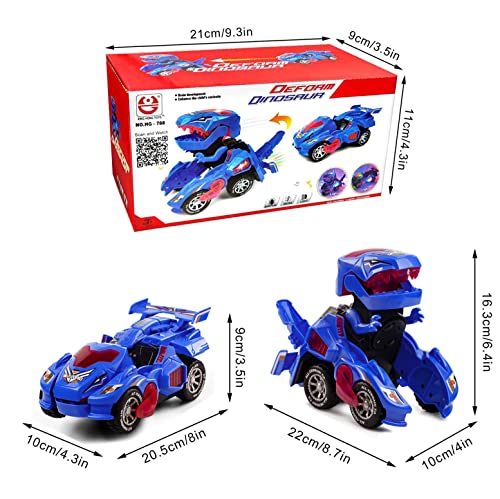 Ltteaoy Transformer Dinosaurio Coche Juguetes, Transformación Vehículos de Dinosaurios, Robot de Coche con LED Luz y Música, Regalos de cumpleaños y Navidad para Niños Niñas 5-10 años (Azul)